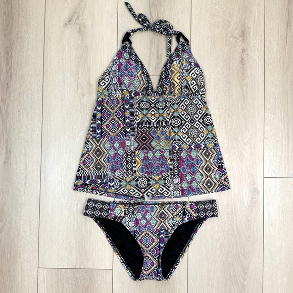Mossimo Women's Tankini Swim Set Top XL Bottom L Multicolor Boho Geometric Print - Picture 1 of 12